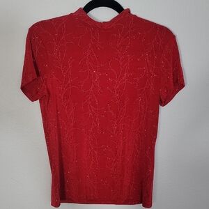 Metaphor Womens Mock Neck Sparkle Top Size S Red Short Sleeve Y2K Goth Romantic